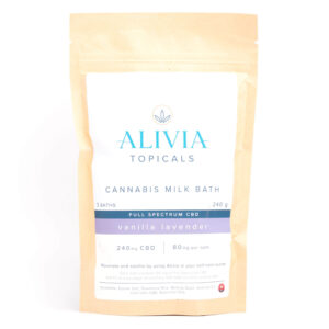 Full Spectrum CBD Milk Bath – Vanilla Lavender (240g), 240mg Full Spectrum CBD Cannabis Milk Bath (Alivia Topicals), 240mg 1:1 Cannabis Milk Bath - Alivia Topicals, ALIVIA CANNABIS MILK BATH FULL SPECTRUM CBD – VANILLA, **Alivia Full Spectrum CBD Milk Bath: Vanilla Lavender Bliss (240mg)**.