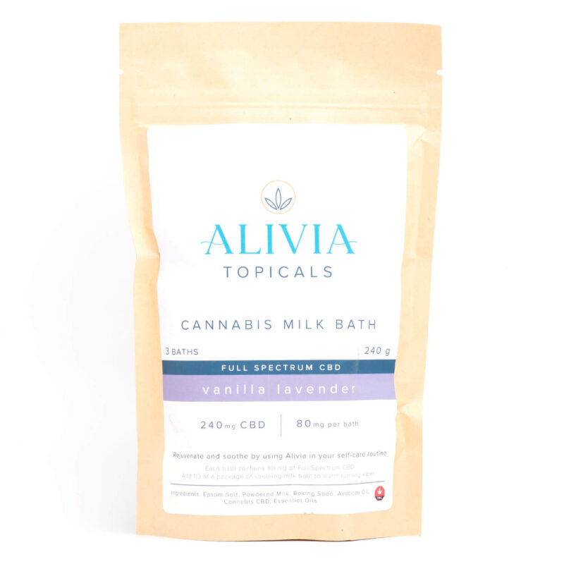Full Spectrum CBD Milk Bath – Vanilla Lavender (240g), 240mg Full Spectrum CBD Cannabis Milk Bath (Alivia Topicals), 240mg 1:1 Cannabis Milk Bath - Alivia Topicals, ALIVIA CANNABIS MILK BATH FULL SPECTRUM CBD – VANILLA, **Alivia Full Spectrum CBD Milk Bath: Vanilla Lavender Bliss (240mg)**.